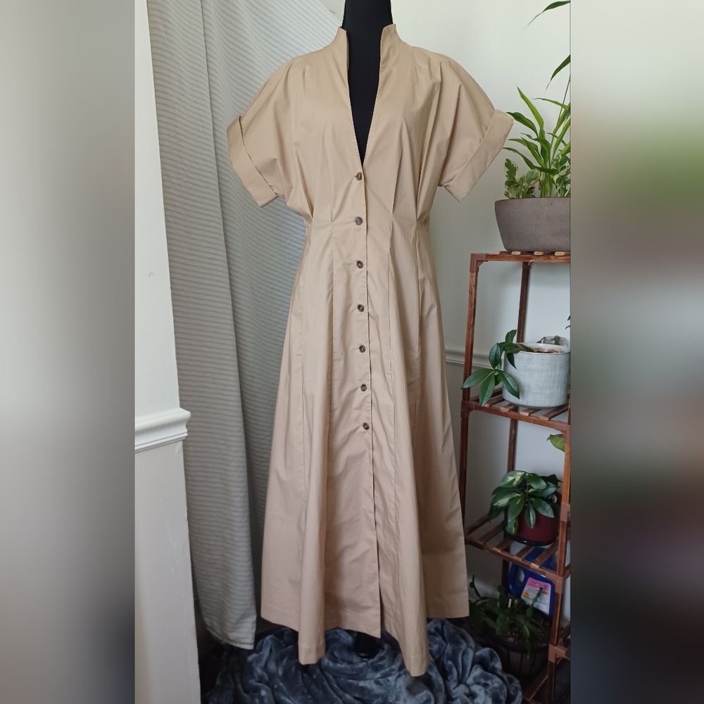 NWT Banana Republic Sandstone Beige Cotton Poplin Shirtdress Size 6 Tall